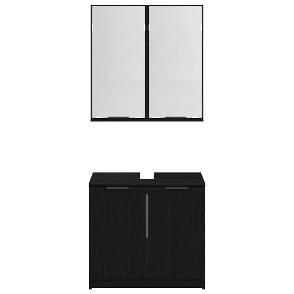 Badeværelsesskabsæt med hylde 2 pcs Sort eg Konstrueret træ