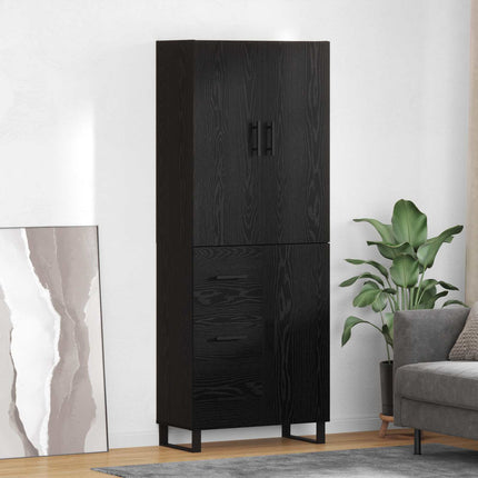 Highboard 2 pcs Sort eg 69,5 x 34 x 180 cm Ingeniørtræ og glas