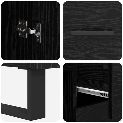Highboard 2 pcs Sort eg 69,5 x 34 x 180 cm Ingeniørtræ og glas
