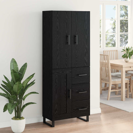 Highboard 2 pcs Sort eg 69,5 x 34 x 180 cm Ingeniørtræ og glas
