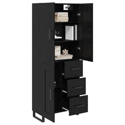 Highboard 2 pcs Sort eg 69,5 x 34 x 180 cm Ingeniørtræ og glas