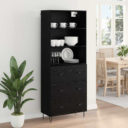 Highboard med skuffe 2 pcs Sort eg Konstrueret træ
