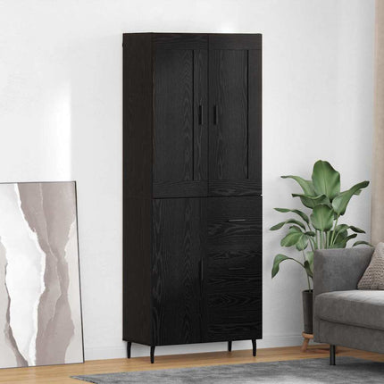 Highboard med skuffe 2 pcs Sort eg Konstrueret træ