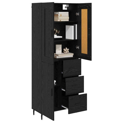 Highboard med skuffe 2 pcs Sort eg Konstrueret træ