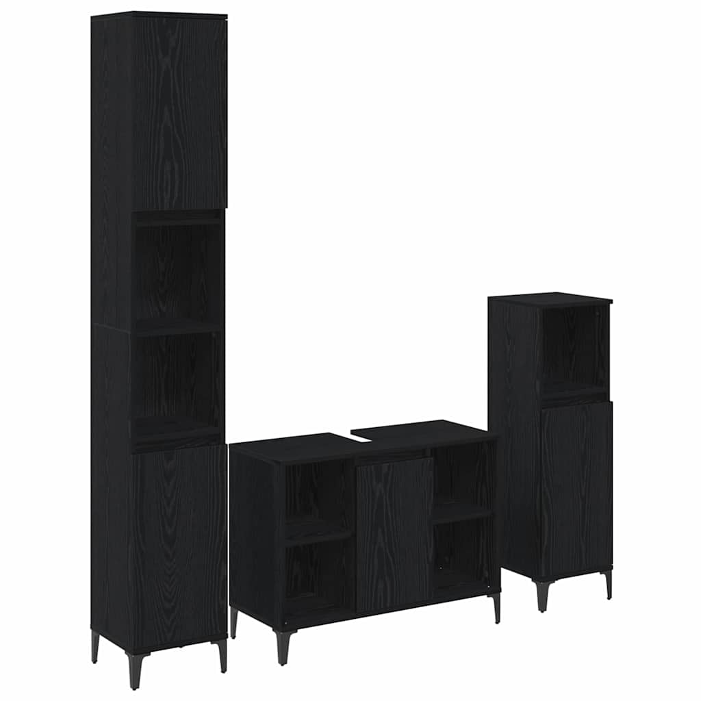 Badeværelsesmøbel sæt med hylde 3 pcs Sort eg Konstrueret træ