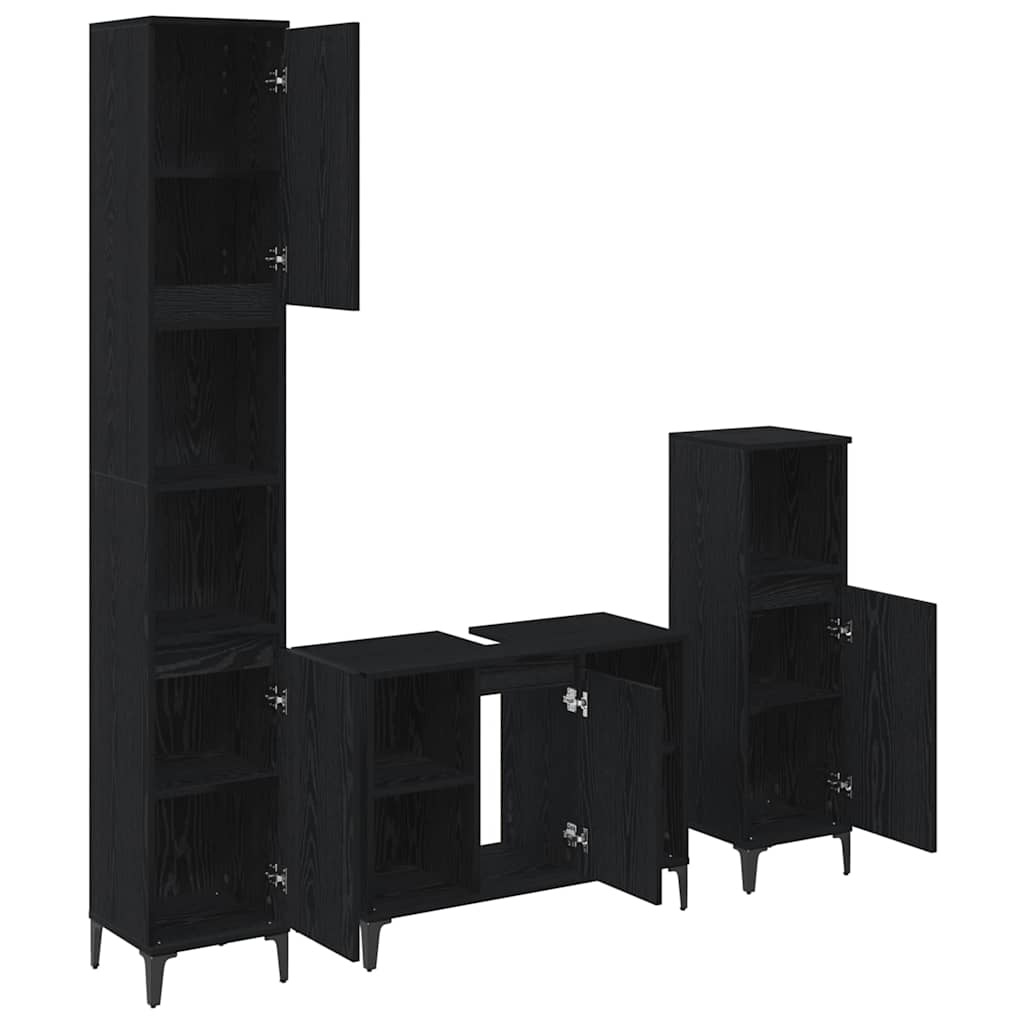 Badeværelsesmøbel sæt med hylde 3 pcs Sort eg Konstrueret træ