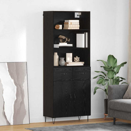Highboard med skuffe 2 pcs Sort eg Konstrueret træ