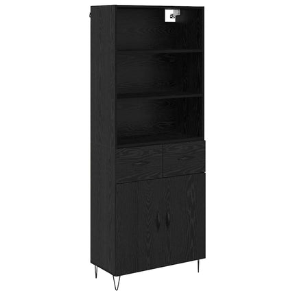 Highboard med skuffe 2 pcs Sort eg Konstrueret træ