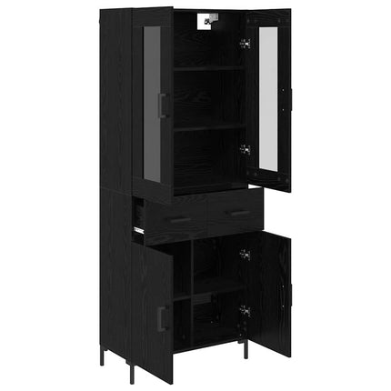 Highboard med skuffe 2 pcs Sort eg Konstrueret træ