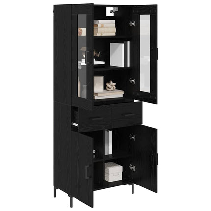 Highboard med skuffe 2 pcs Sort eg Konstrueret træ
