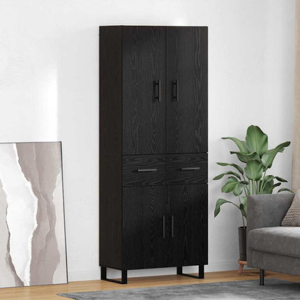 Highboard 2 pcs Sort eg 69,5 x 34 x 180 cm Ingeniørtræ og glas