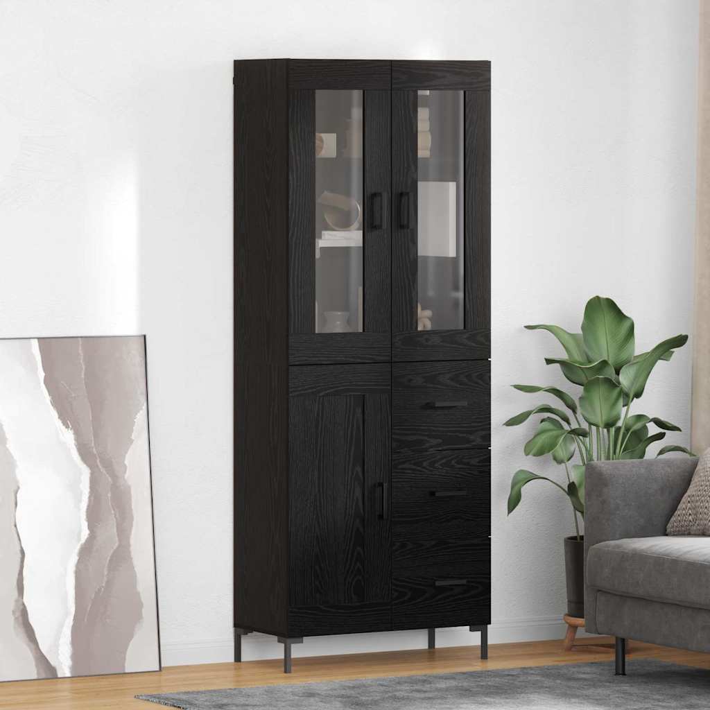 Highboard med skuffe 2 pcs Sort eg Konstrueret træ
