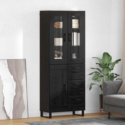 Highboard med skuffe 2 pcs Sort eg Ingeniørtræ og glas