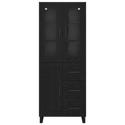 Highboard med skuffe 2 pcs Sort eg Ingeniørtræ og glas