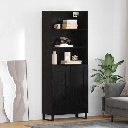 Highboard med skuffe 2 pcs Sort eg Konstrueret træ