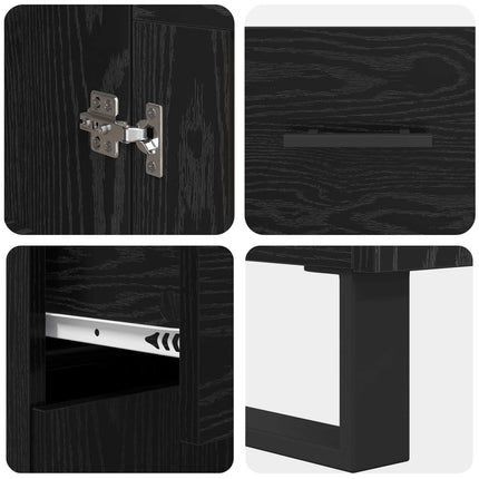 Highboard med skuffe 2 pcs Sort eg Ingeniørtræ og glas