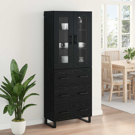 Highboard med skuffe 2 pcs Sort eg Ingeniørtræ og glas