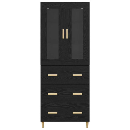 Highboard Sort eg 69,5 x 34 x 180 cm Ingeniørtræ og glas