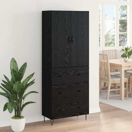Highboard med skuffe 2 pcs Sort eg Konstrueret træ og glas