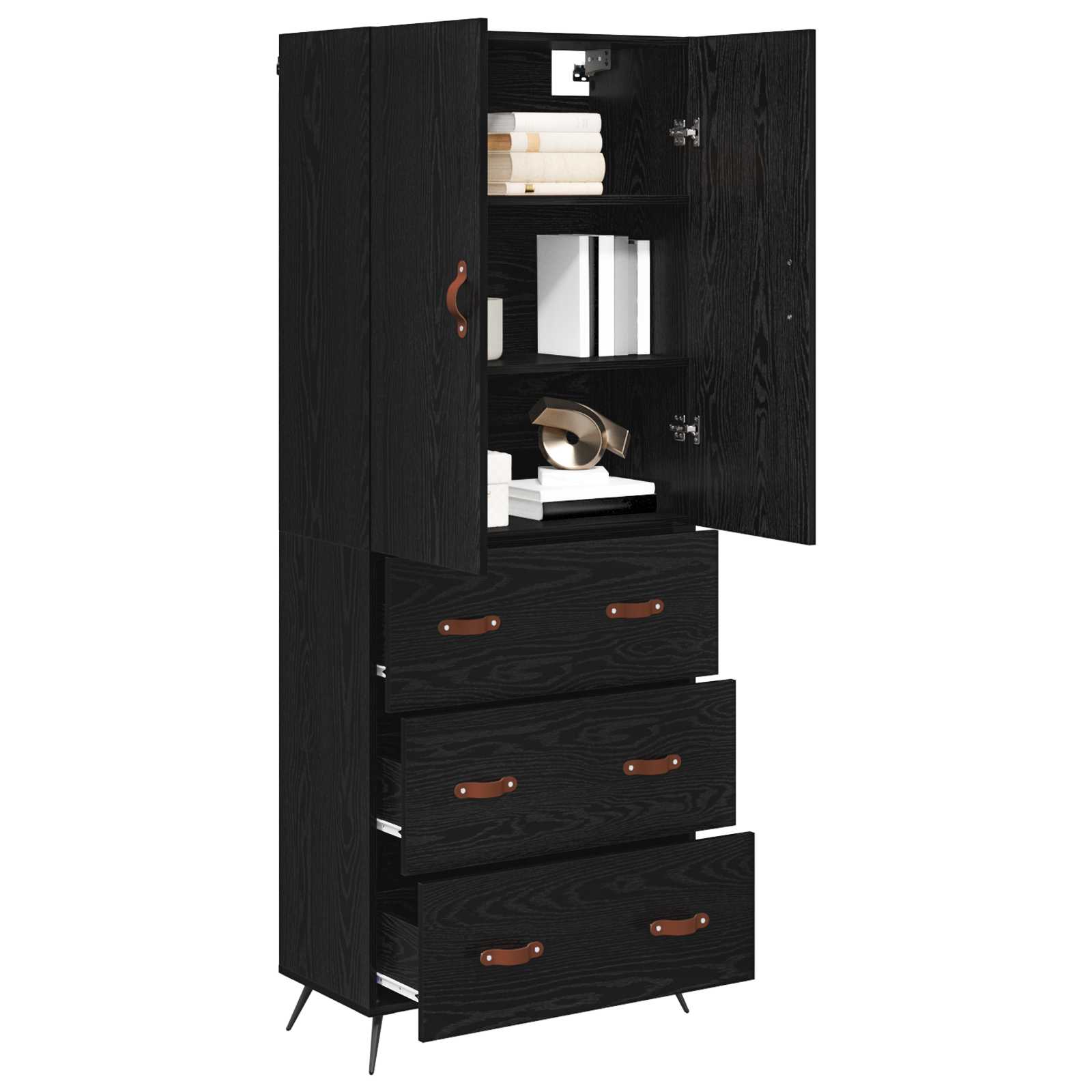 Highboard med skuffe Sort eg 69,5 x 34 x 180 cm Konstrueret træ