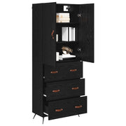 Highboard med skuffe Sort eg 69,5 x 34 x 180 cm Konstrueret træ