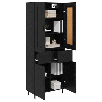 Highboard med skuffe 2 pcs Sort eg Konstrueret træ