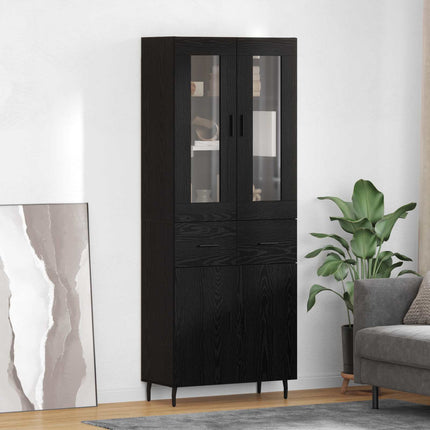 Highboard med skuffe 2 pcs Sort eg Konstrueret træ