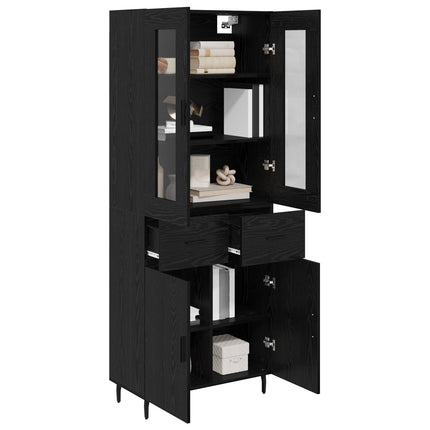 Highboard med skuffe 2 pcs Sort eg Konstrueret træ