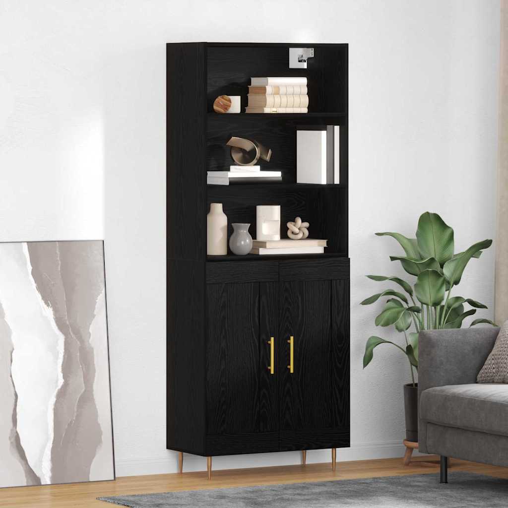 Highboard med skuffe Sort eg 69,5 x 34 x 180 cm Konstrueret træ