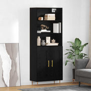 Highboard med skuffe Sort eg 69,5 x 34 x 180 cm Konstrueret træ