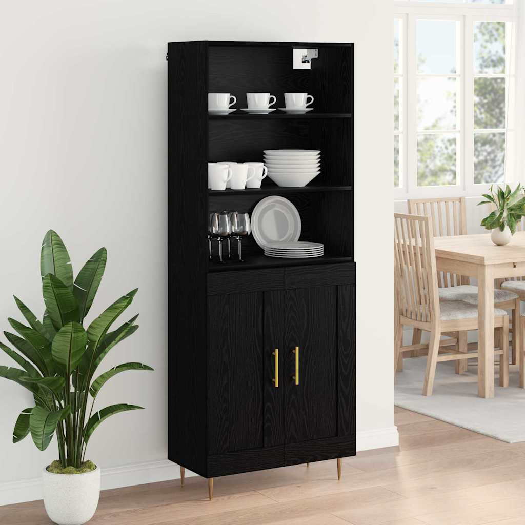 Highboard med skuffe Sort eg 69,5 x 34 x 180 cm Konstrueret træ