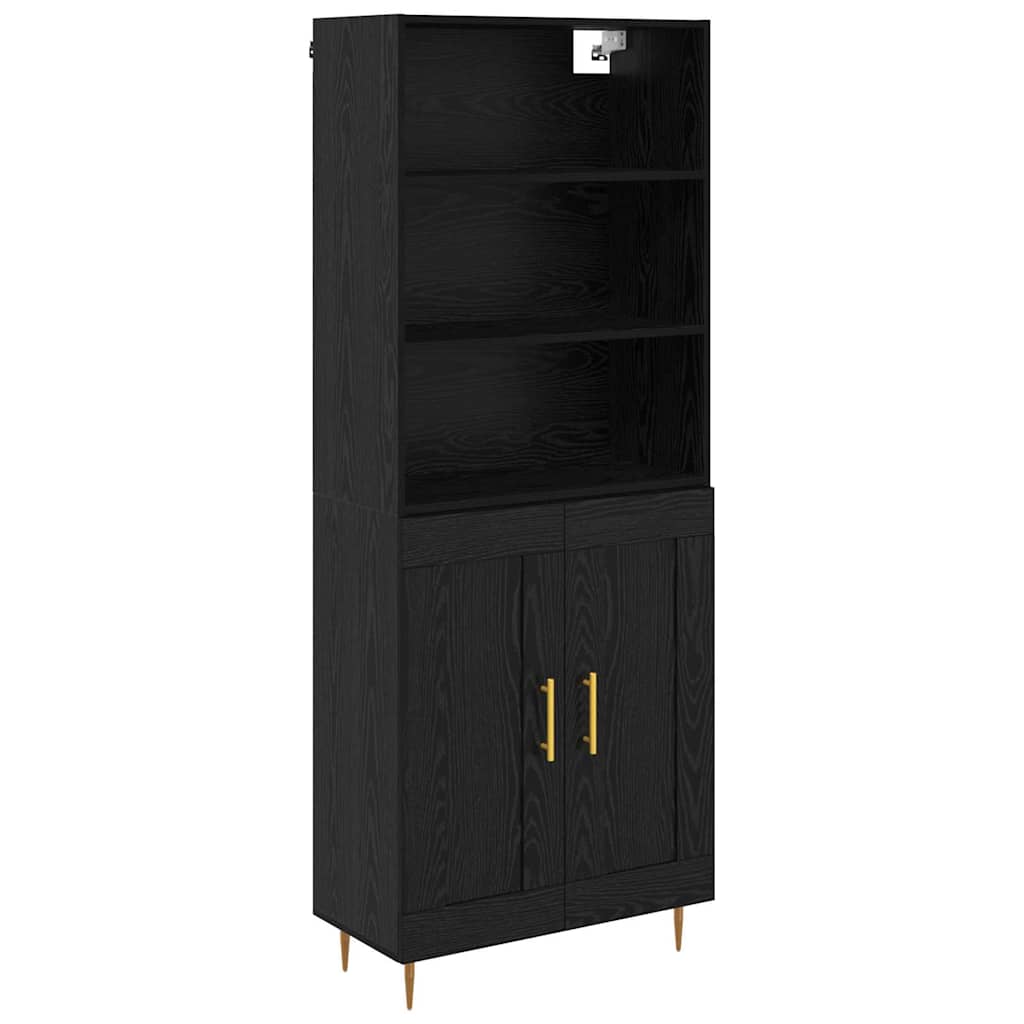 Highboard med skuffe Sort eg 69,5 x 34 x 180 cm Konstrueret træ