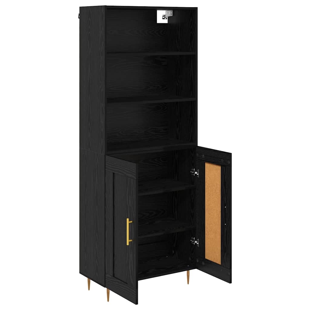 Highboard med skuffe Sort eg 69,5 x 34 x 180 cm Konstrueret træ