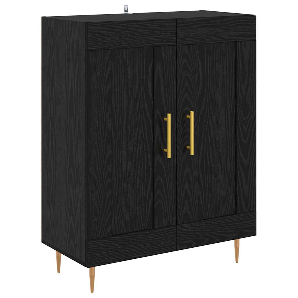 Highboard med skuffe Sort eg 69,5 x 34 x 180 cm Konstrueret træ