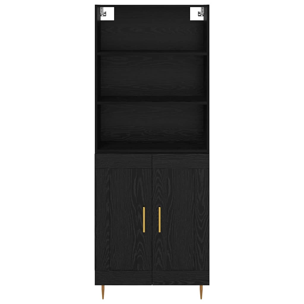 Highboard med skuffe Sort eg 69,5 x 34 x 180 cm Konstrueret træ