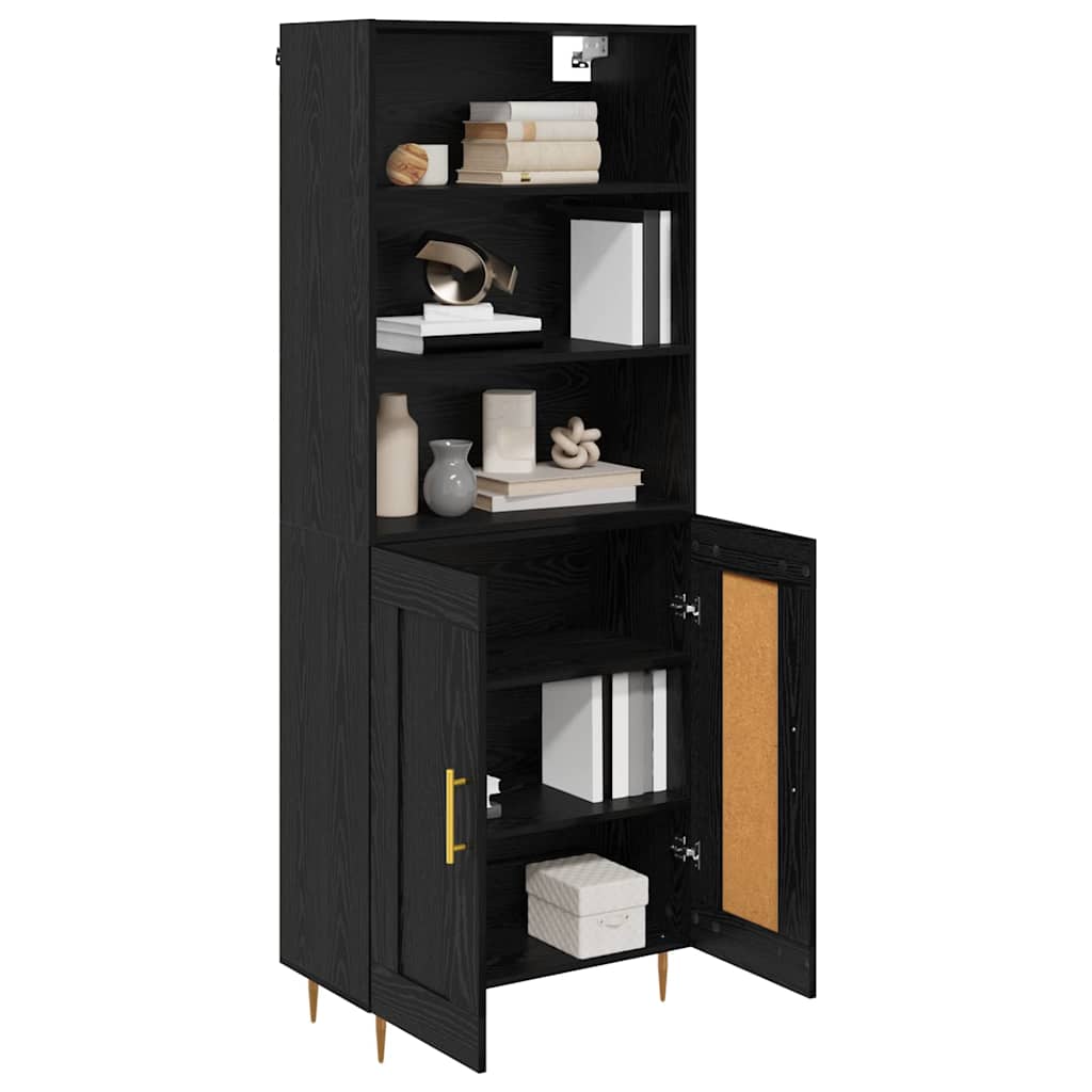 Highboard med skuffe Sort eg 69,5 x 34 x 180 cm Konstrueret træ
