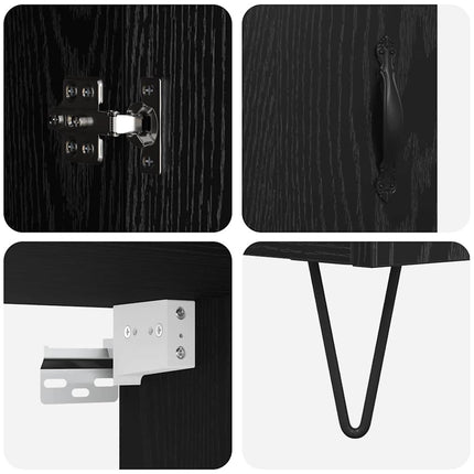 Highboard med skuffe 2 pcs Sort eg Konstrueret træ