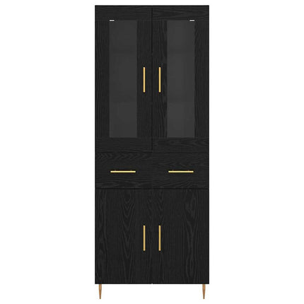 Highboard med skuffe 2 pcs Sort eg Konstrueret træ
