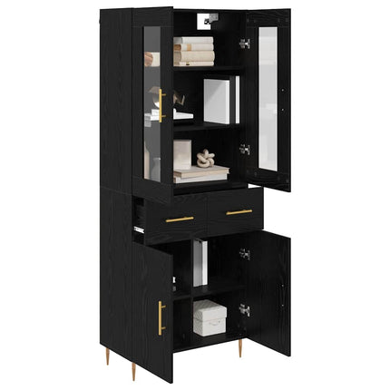 Highboard med skuffe 2 pcs Sort eg Konstrueret træ