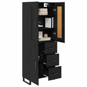 Highboard med skuffe Sort eg 69,5 x 34 x 180 cm Konstrueret træ