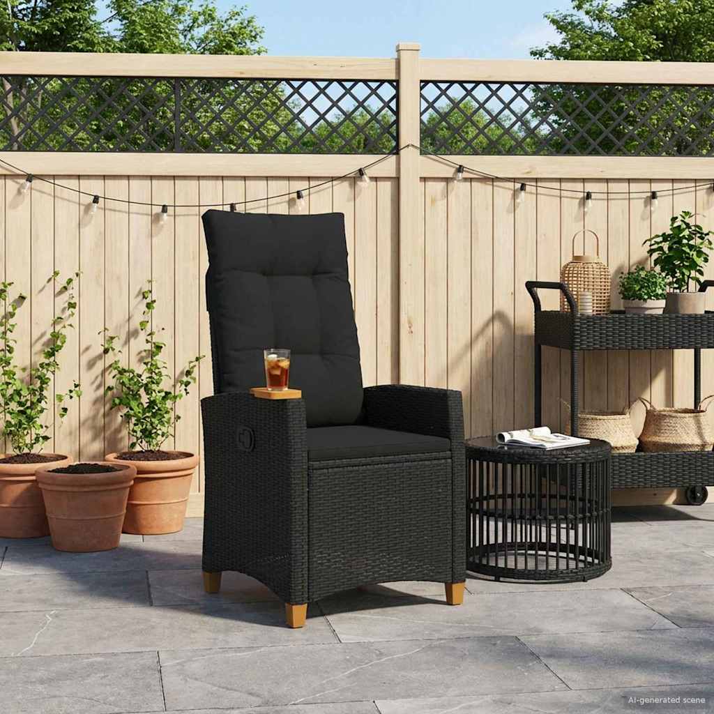 Lænestol med teplade med pude Sort 62 x 64 x 112 cm polyrattan