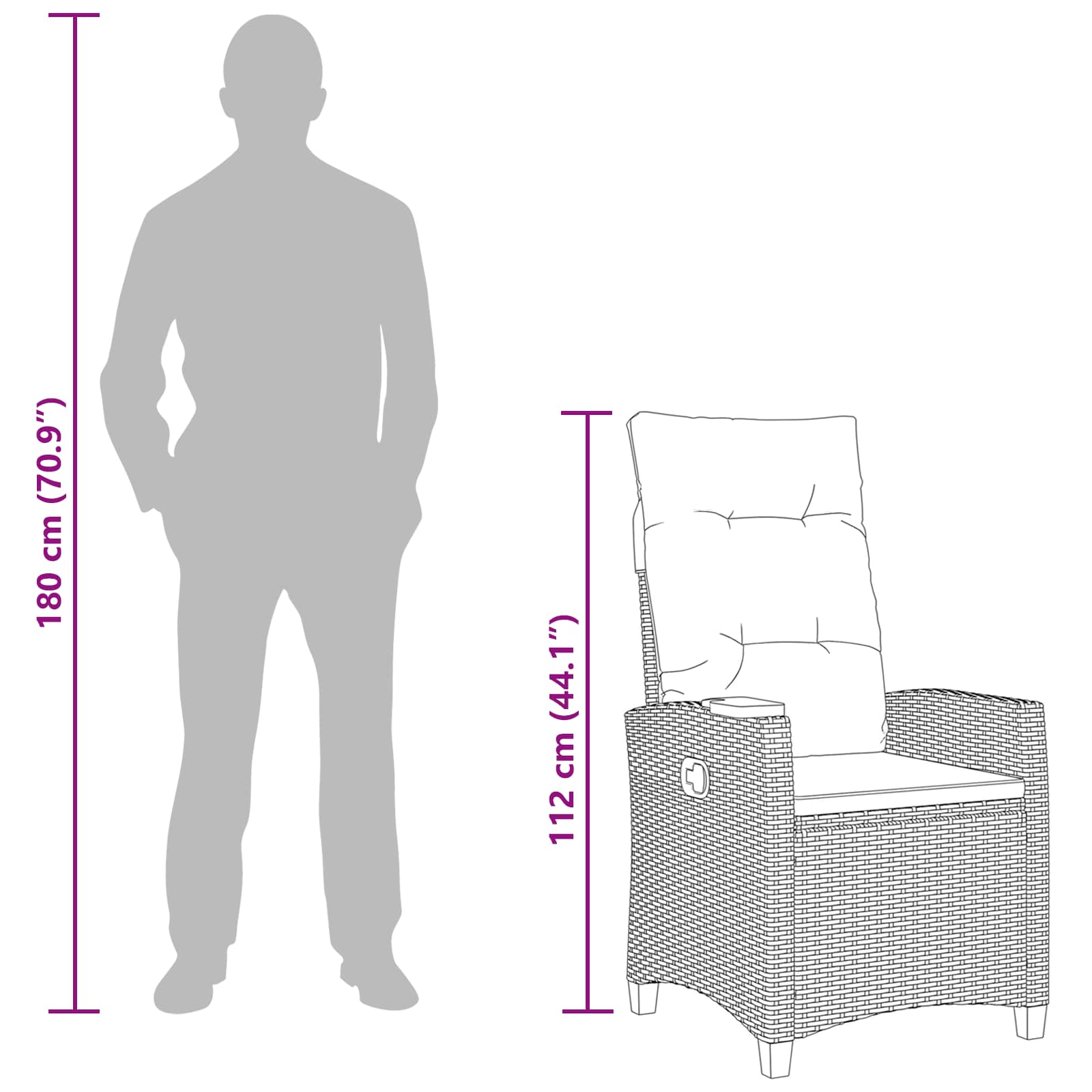 Lænestol med teplade med pude 62 x 64 x 112 cm polyrattan