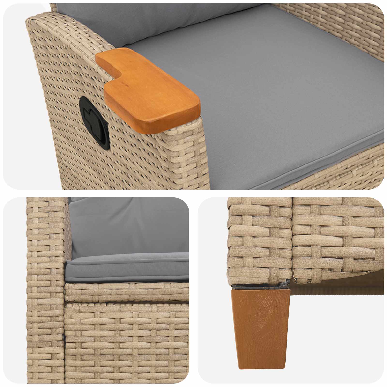 Lænestol med teplade med pude 62 x 64 x 112 cm polyrattan