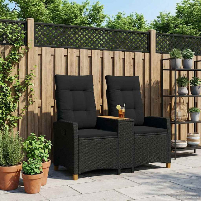 Reclining Bench med Bord Sort 126 x 65 x 112 cm polyrattan
