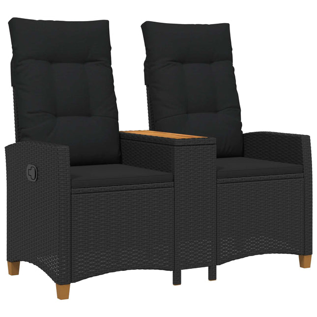 Reclining Bench med Bord Sort 126 x 65 x 112 cm polyrattan