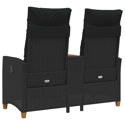Reclining Bench med Bord Sort 126 x 65 x 112 cm polyrattan