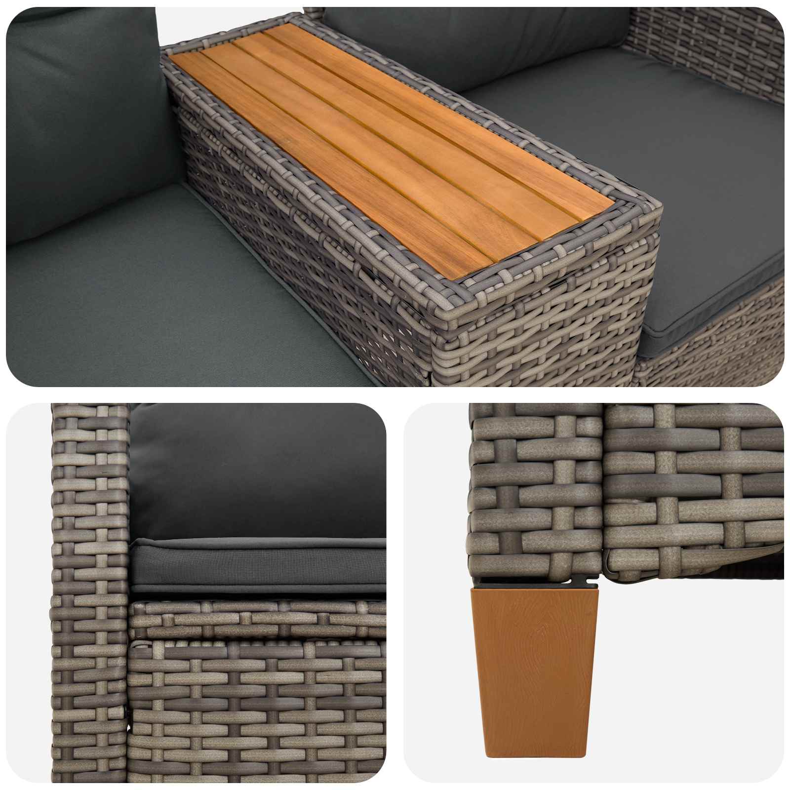 Reclining Bench med Bord Grå og Mørkegrå 126 x 65 x 112 cm