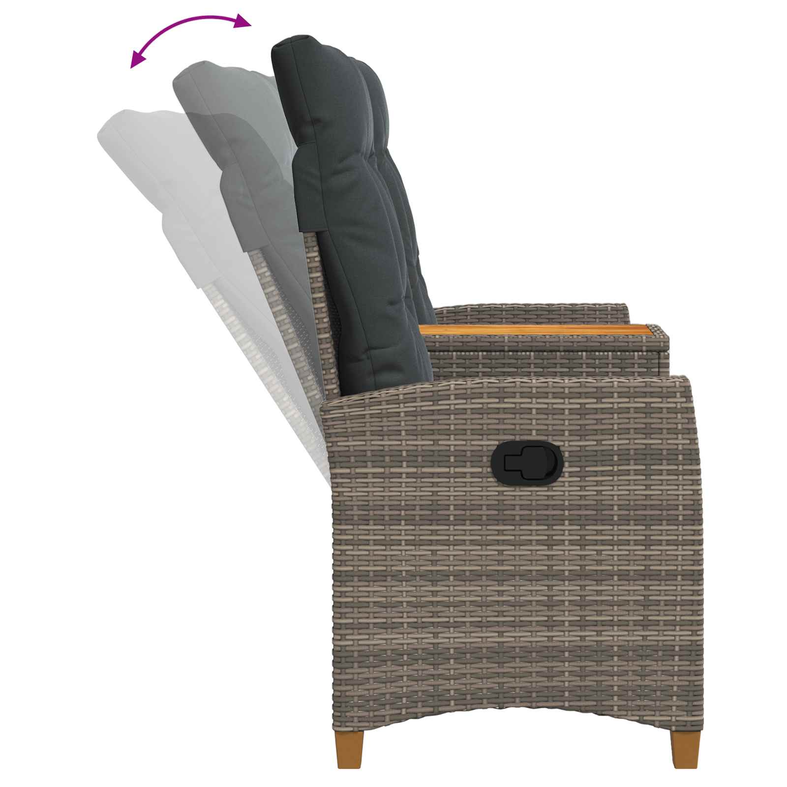 Reclining Bench med Bord Grå og Mørkegrå 126 x 65 x 112 cm