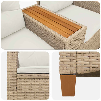 Reclining Bench med Bord Beige og cremehvid 126 x 65 x 112 cm