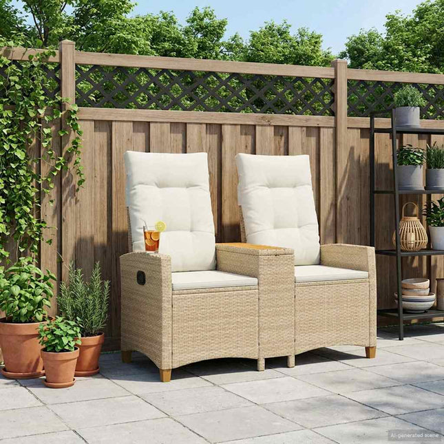 Reclining Bench med Bord Beige og cremehvid 126 x 65 x 112 cm